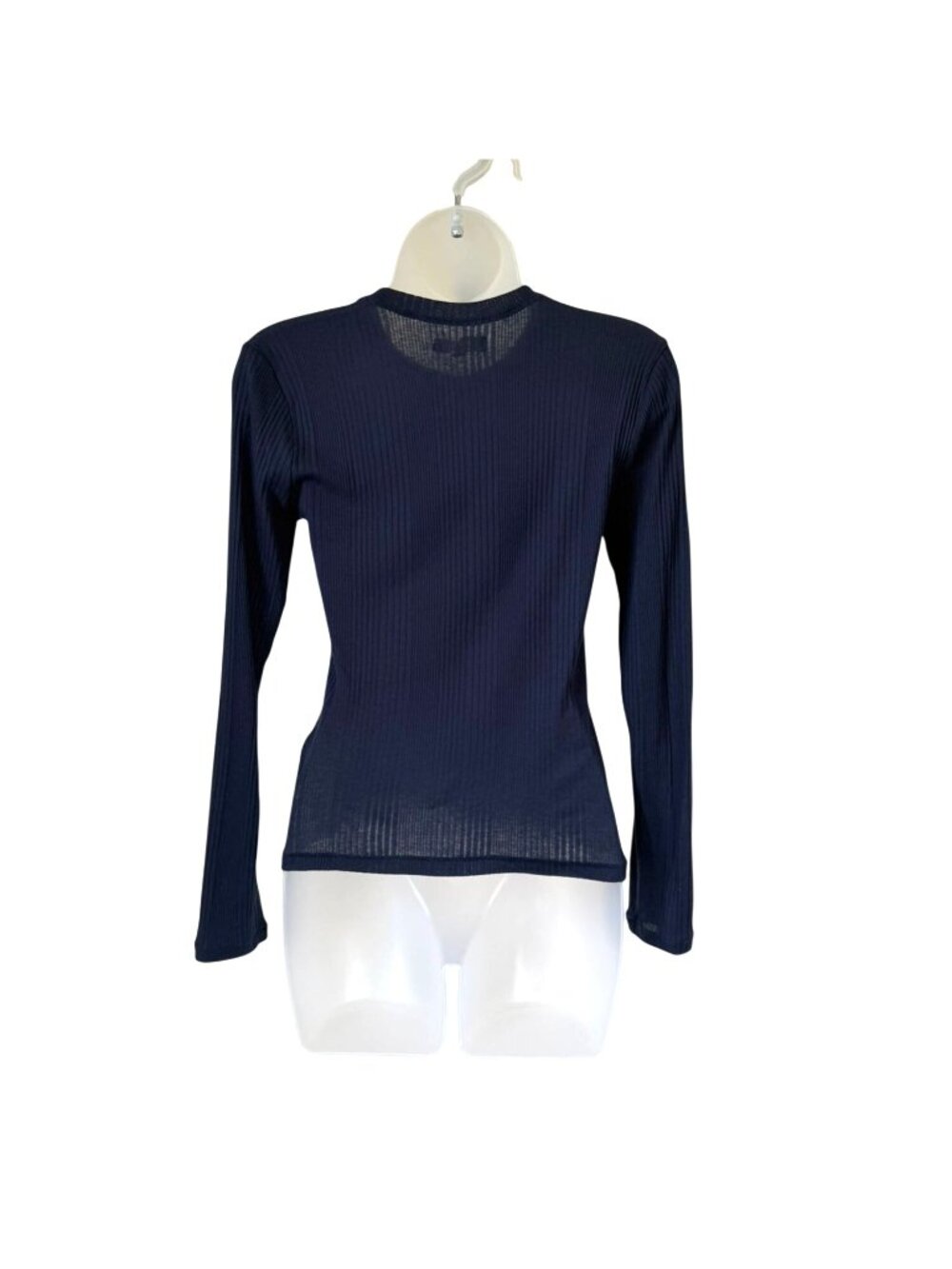 Madewell Navy Ribbed Long-Sleeve Crewneck Knit Top Women's Size M - Picture 2 of 8
